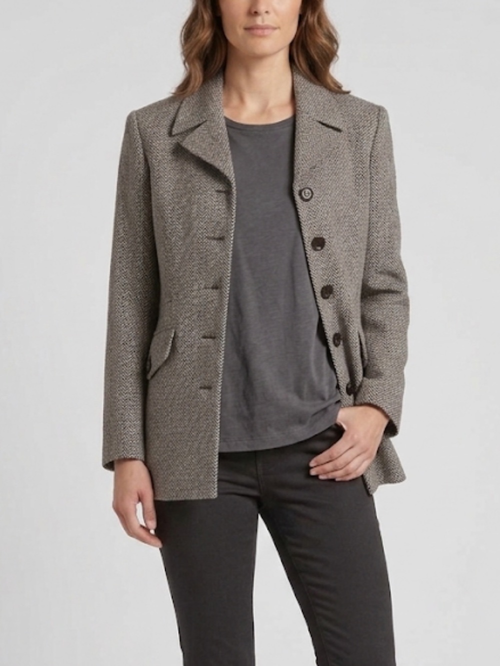 Promod France Vintage Herringbone Wool Blazer Jacket